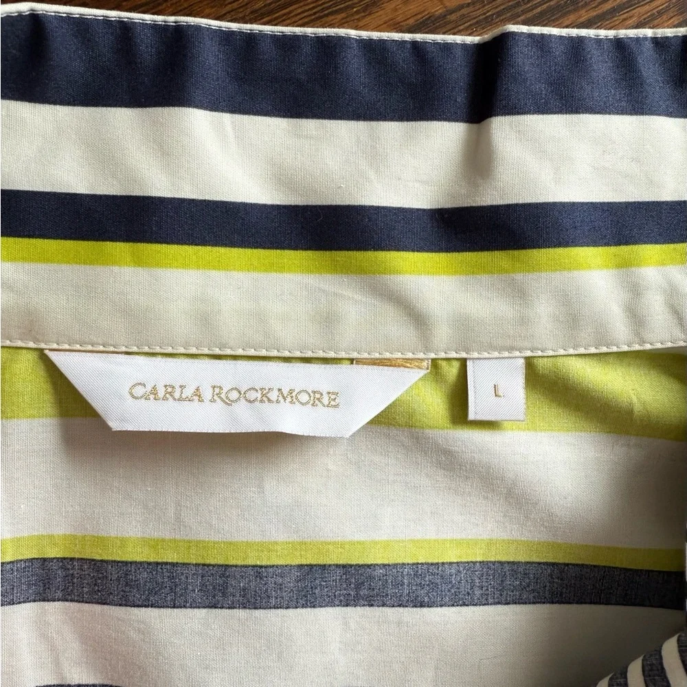 CARLA ROCKMORE navy/green/white cotton oversized blouse - Picture 4 of 9